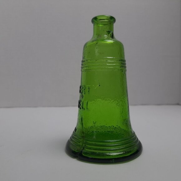 Wheaton Liberty Bell Decanter Green Glass Bottle Vintage 5" by 3" Patriotic Mini - Picture 7 of 16